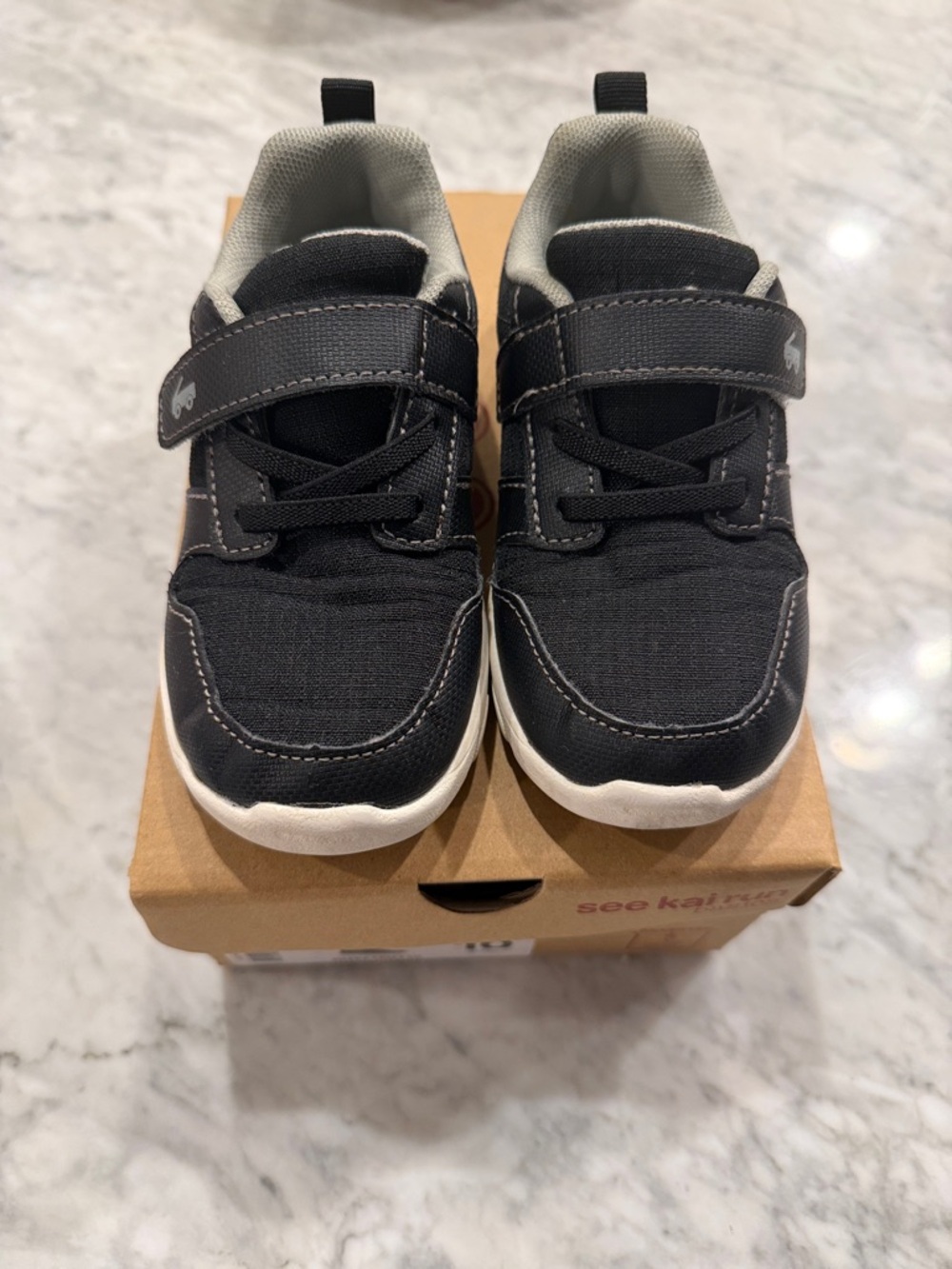 See Kai Run Black and White Kids Sneakers with Hook-and-Loop Strap